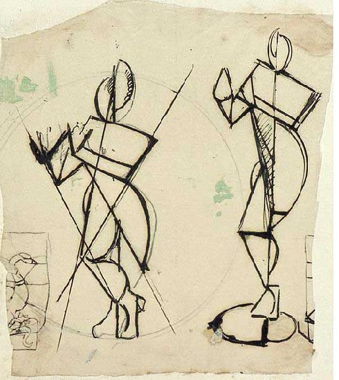 Theo van Doesburg Two sketches of Krishna playing a flute, seen from the front. oil painting image